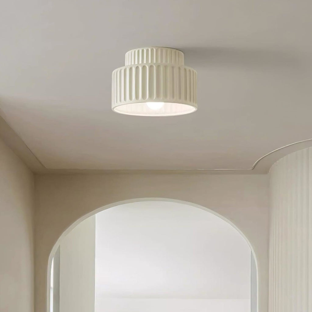 Ribbed Resin Semi Flush Mount Ceiling Light with Tiered Shade for Hallway