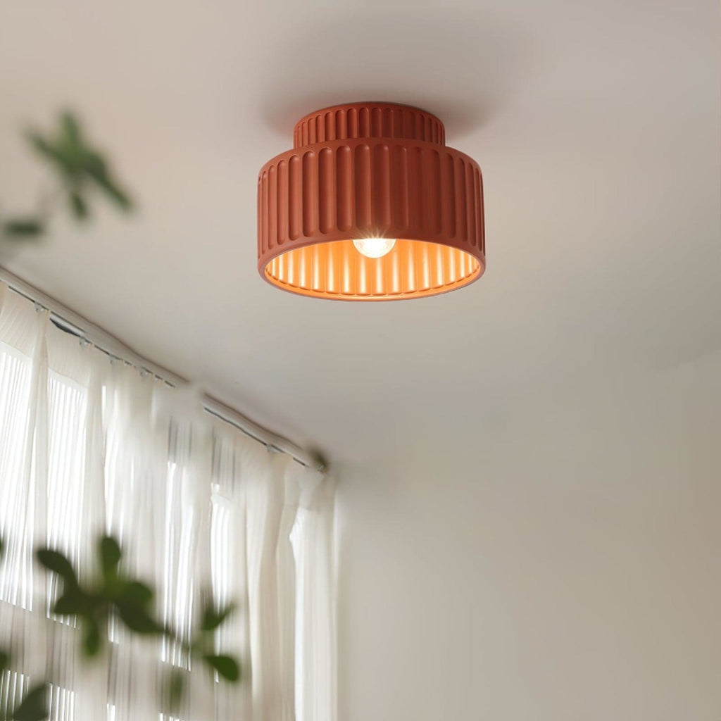 Ribbed Resin Semi Flush Mount Ceiling Light with Tiered Shade for Hallway
