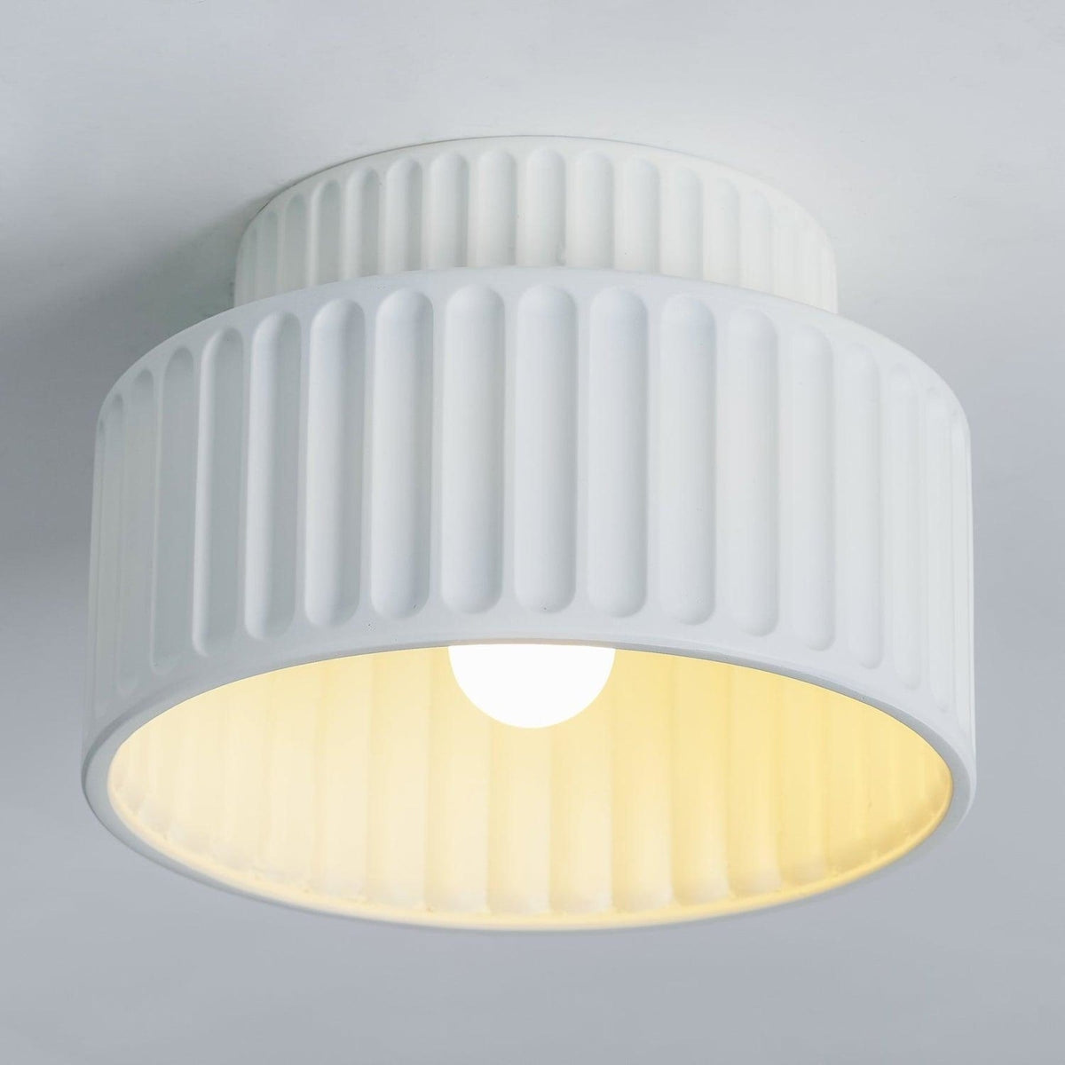 Ribbed Resin Semi Flush Mount Ceiling Light with Tiered Shade for Hallway