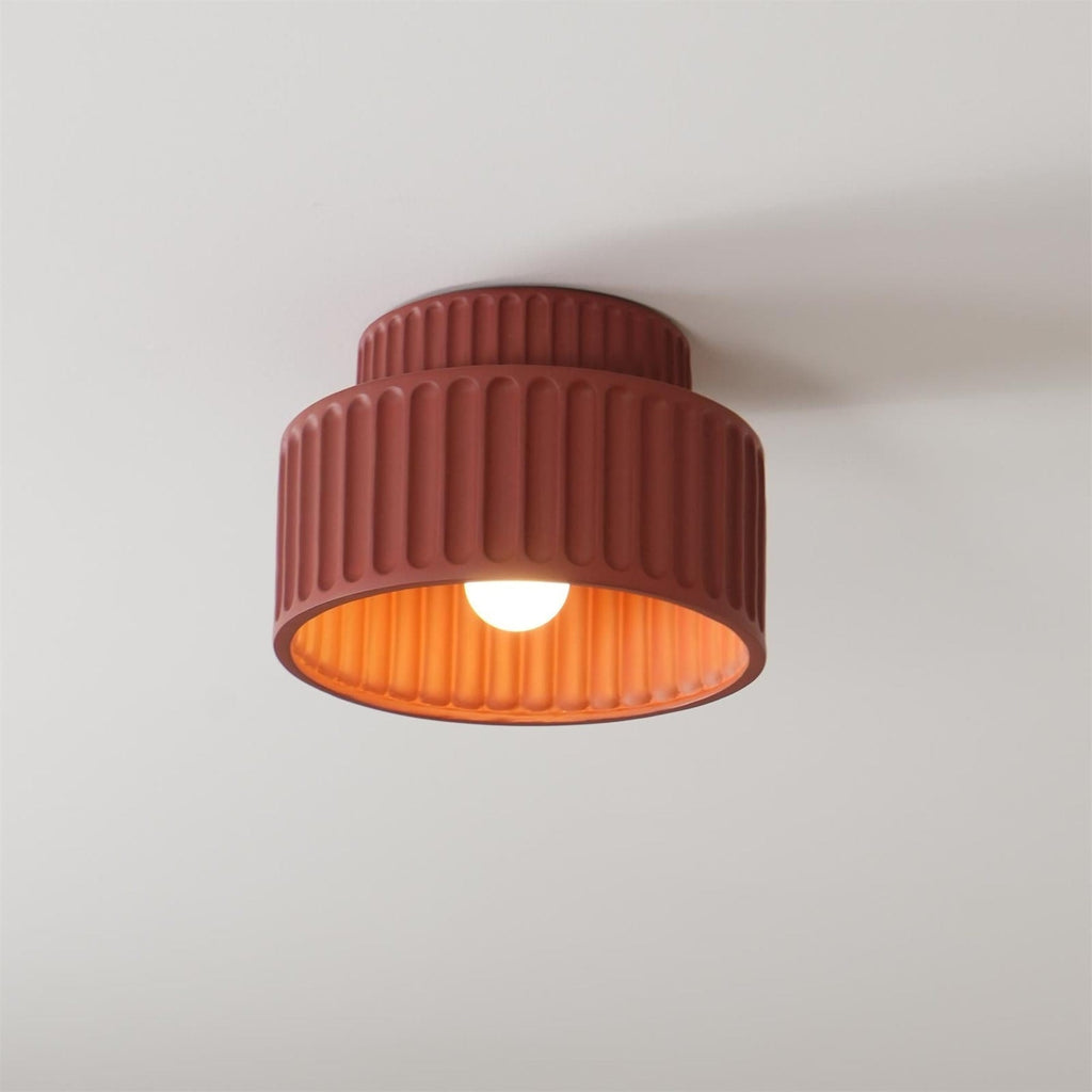 Ribbed Resin Semi Flush Mount Ceiling Light with Tiered Shade for Hallway