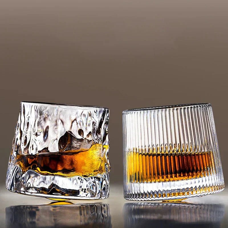 Rotating Whiskey Glass with Textured Crystal Pattern for Swirling
