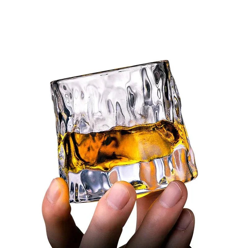 Rotating Whiskey Glass with Textured Crystal Pattern for Swirling