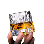 Rotating Whiskey Glass with Textured Crystal Pattern for Swirling