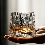 Rotating Whiskey Glass with Textured Crystal Pattern for Swirling