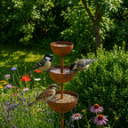 Rustic Copper Finish Tiered Bird Bath Garden Stake for Outdoor Yard