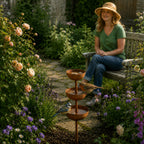 Rustic Copper Finish Tiered Bird Bath Garden Stake for Outdoor Yard