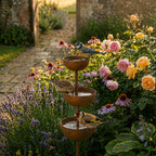 Rustic Copper Finish Tiered Bird Bath Garden Stake for Outdoor Yard