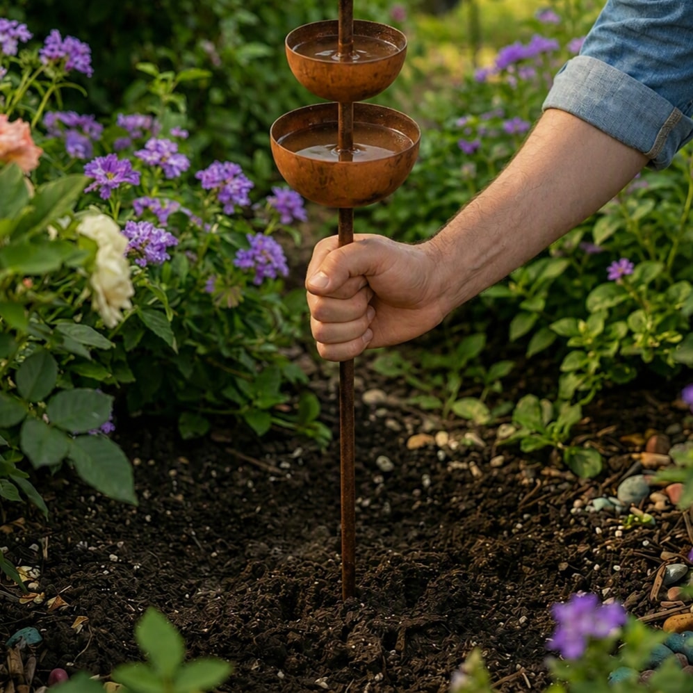 Rustic Copper Finish Tiered Bird Bath Garden Stake for Outdoor Yard