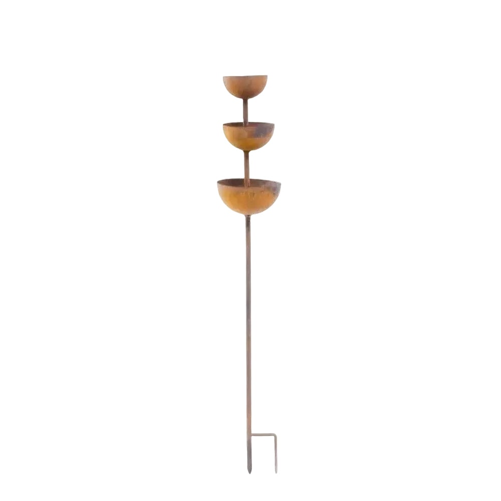 Rustic Copper Finish Tiered Bird Bath Garden Stake for Outdoor Yard