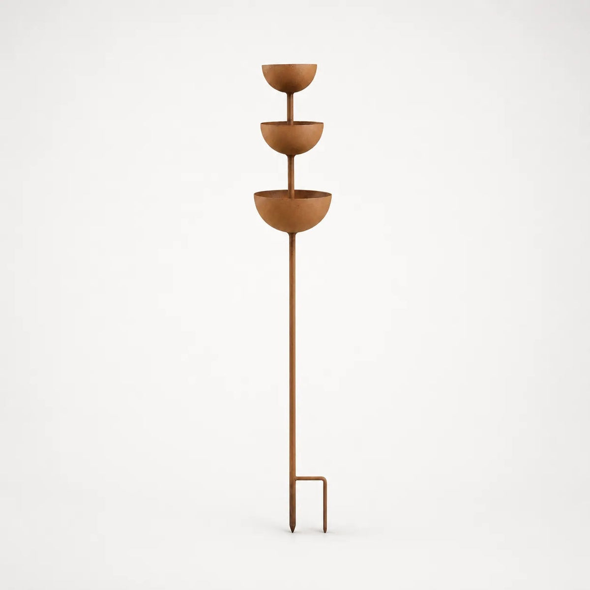 Rustic Copper Finish Tiered Bird Bath Garden Stake for Outdoor Yard
