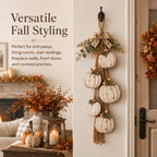 Rustic White Pumpkin Hanging Swag with Plaid Bow for Fall Front Door