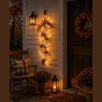 Rustic White Pumpkin Hanging Swag with Plaid Bow for Fall Front Door