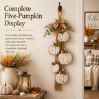 Rustic White Pumpkin Hanging Swag with Plaid Bow for Fall Front Door