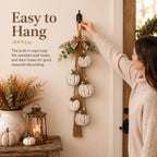 Rustic White Pumpkin Hanging Swag with Plaid Bow for Fall Front Door