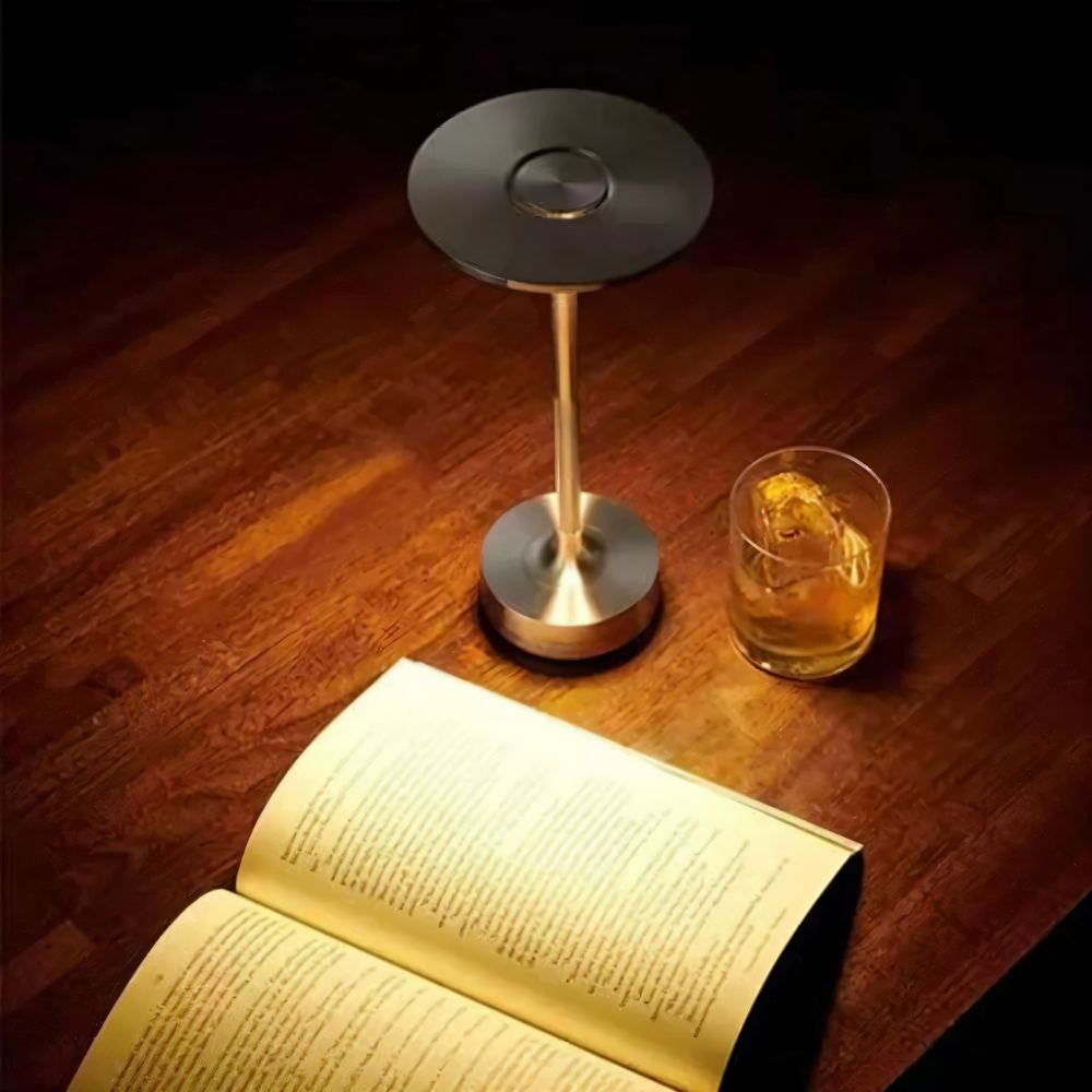 Modern Rechargeable Aluminum LED Light Table Lamp with Disc Shade
