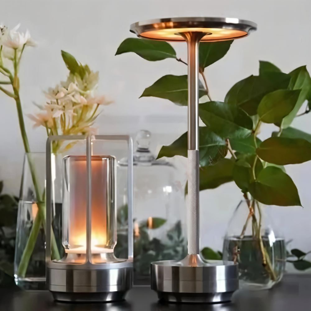 Modern Rechargeable Aluminum LED Light Table Lamp with Disc Shade