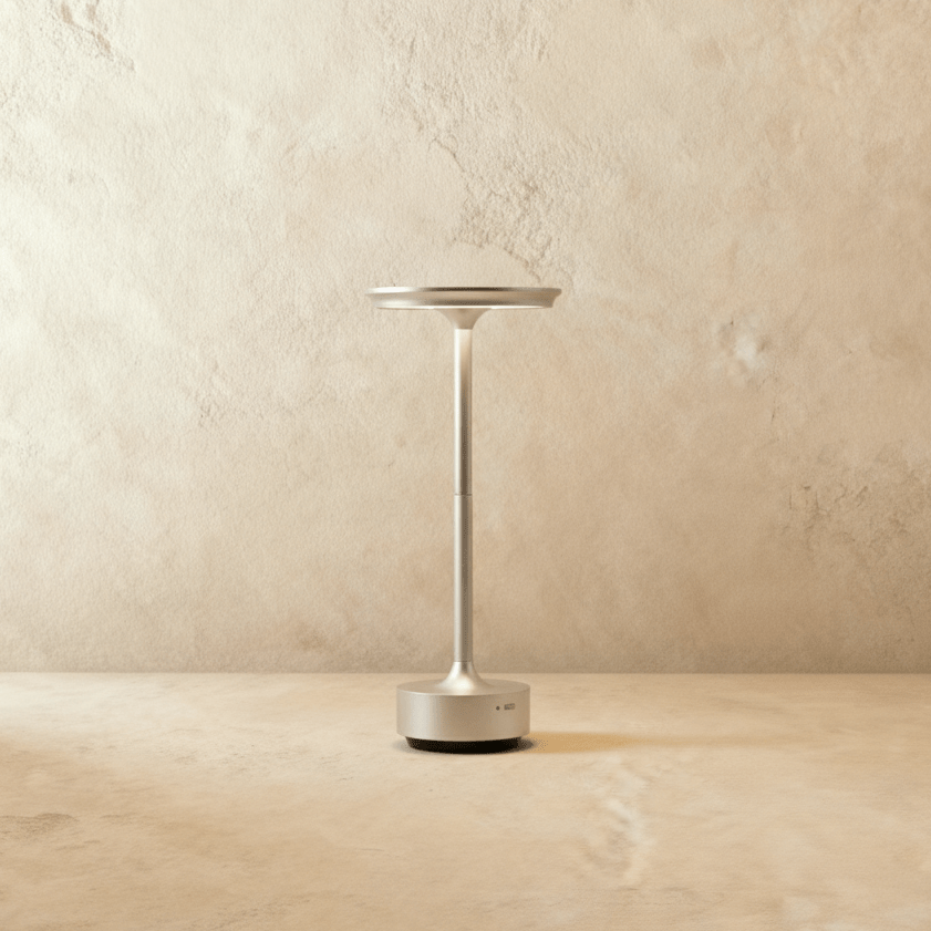 Modern Rechargeable Aluminum LED Light Table Lamp with Disc Shade