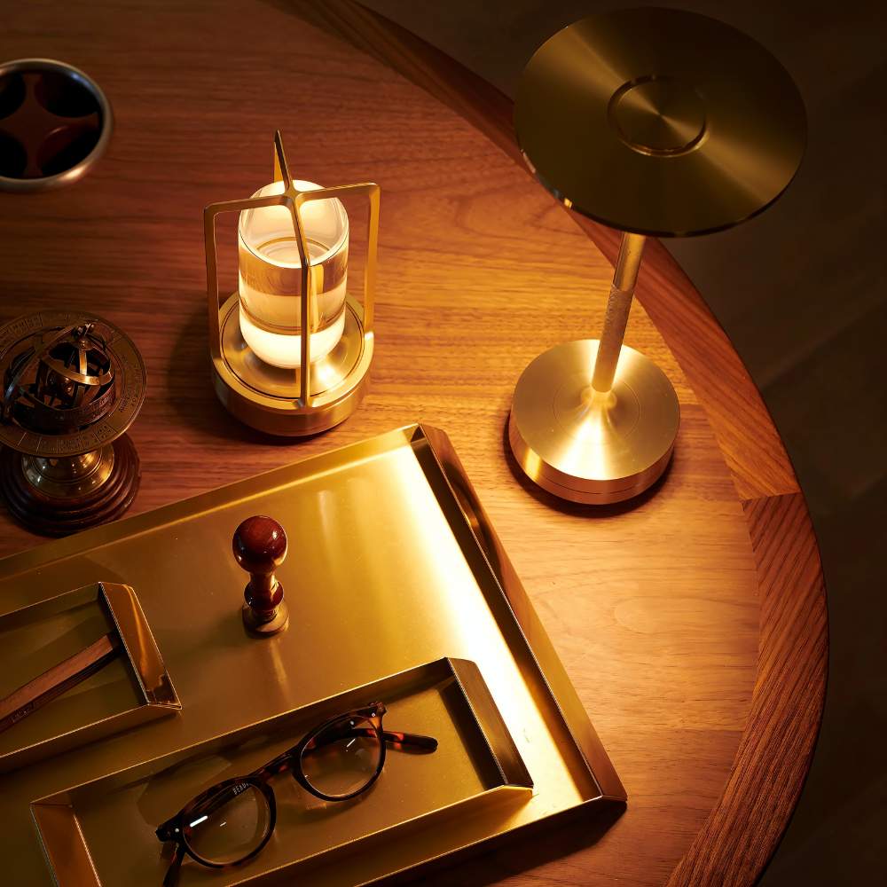 Modern Rechargeable Aluminum LED Light Table Lamp with Disc Shade