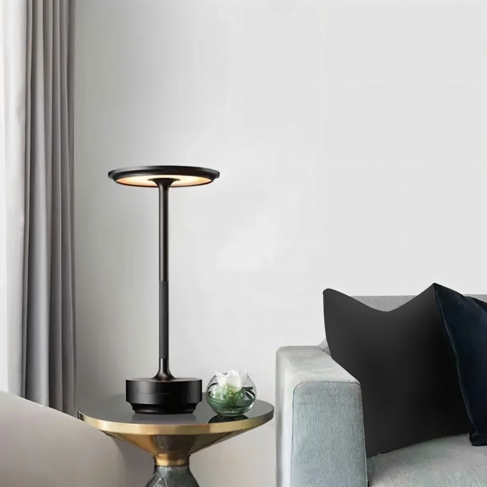 Modern Rechargeable Aluminum LED Light Table Lamp with Disc Shade