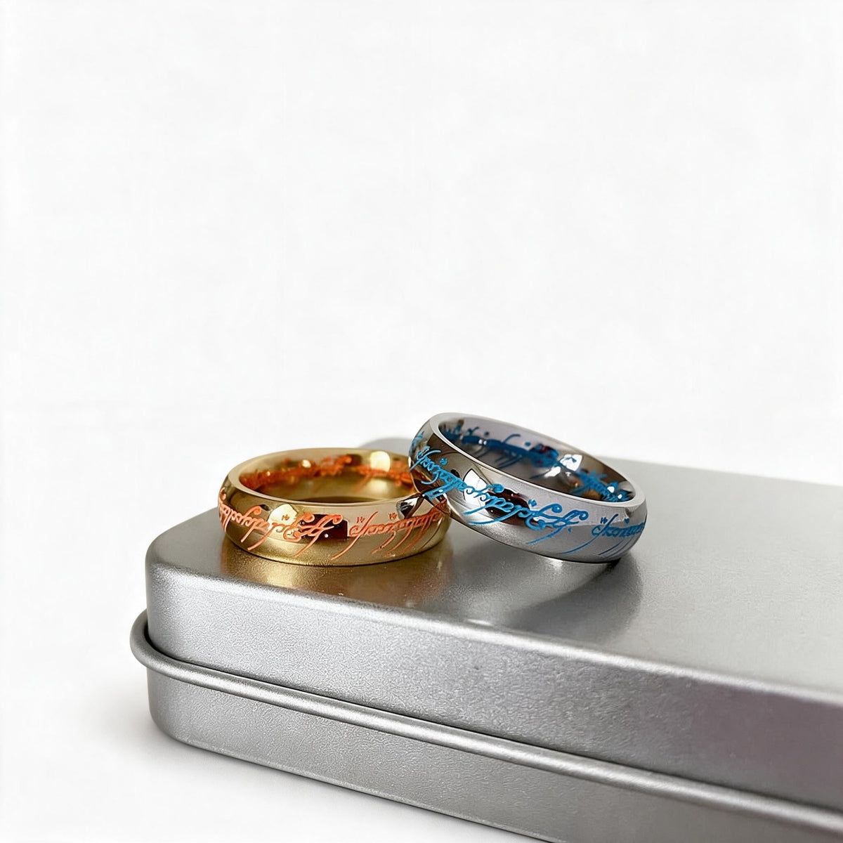 Glow in the Dark Ring with Engraved Fantasy Rune Script Nickel-Free Hypoallergenic Light Absorbing Fashion Ring Band