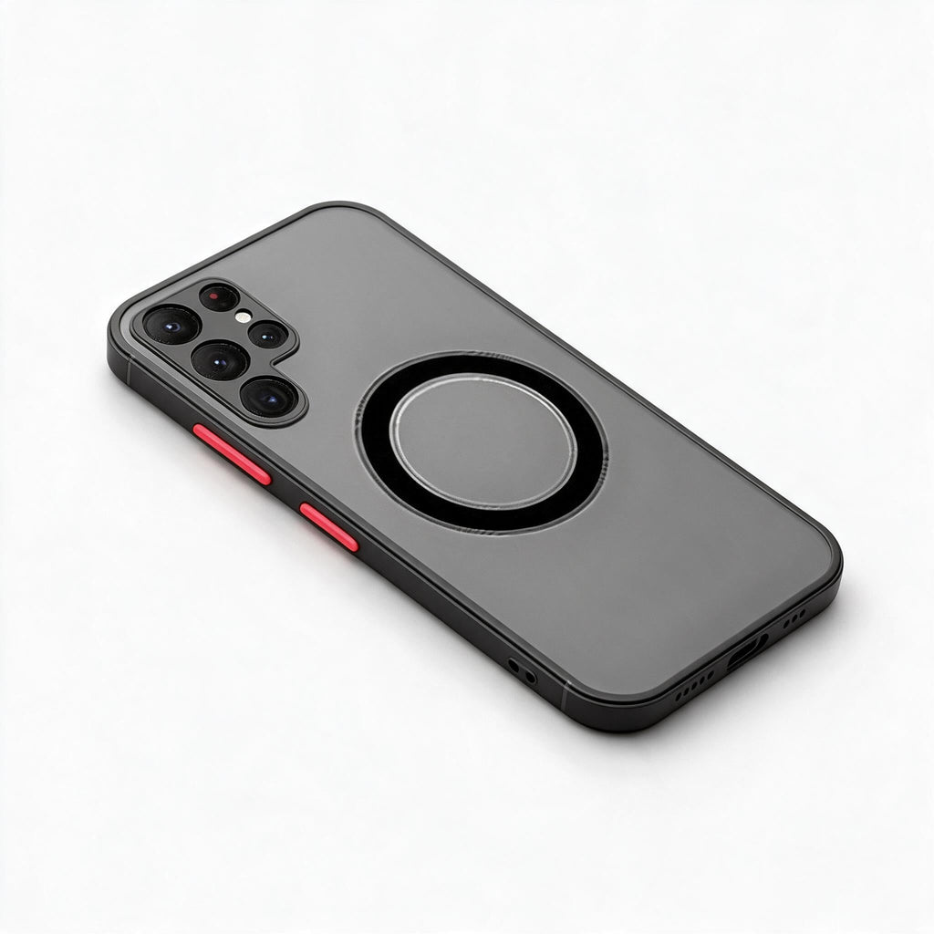 Magnetic Phone Case for Samsung Galaxy Shockproof Frosted Matte Cover with Wireless Charging Ring Camera and Screen Protection