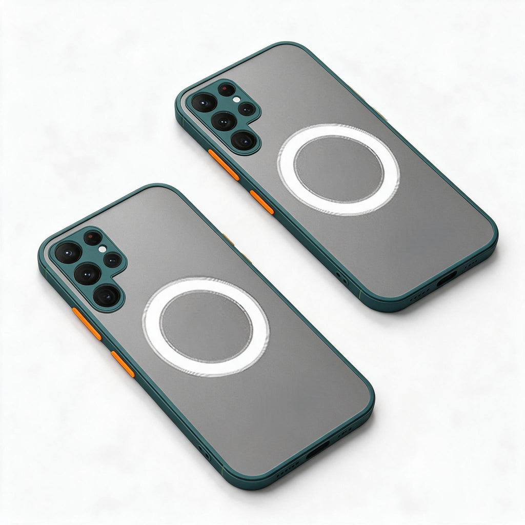 Magnetic Phone Case for Samsung Galaxy Shockproof Frosted Matte Cover with Wireless Charging Ring Camera and Screen Protection