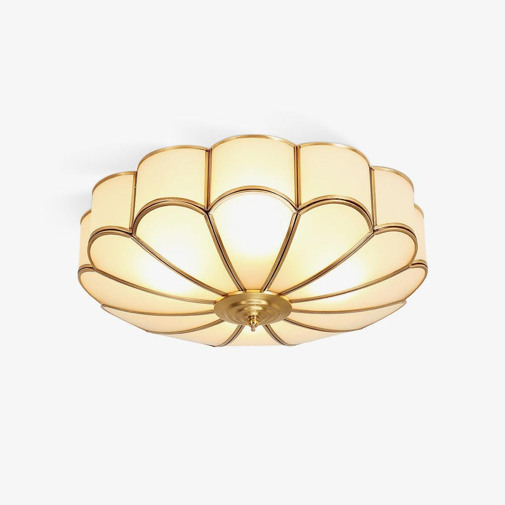 Scalloped Glass Flush Mount Ceiling Light with Brass Petal Frame for Bedroom