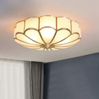 Scalloped Glass Flush Mount Ceiling Light with Brass Petal Frame for Bedroom