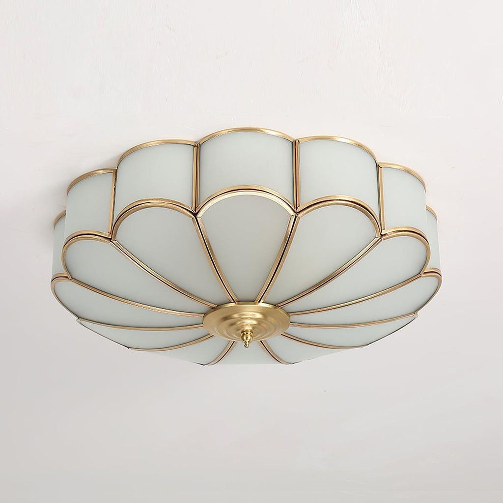 Scalloped Glass Flush Mount Ceiling Light with Brass Petal Frame for Bedroom