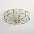 Scalloped Glass Flush Mount Ceiling Light with Brass Petal Frame for Bedroom