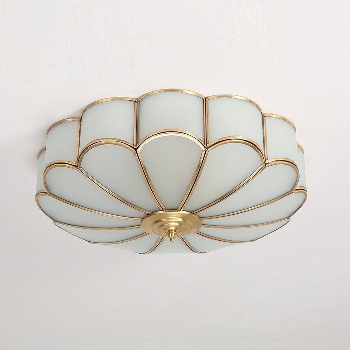 Scalloped Glass Flush Mount Ceiling Light with Brass Petal Frame for Bedroom
