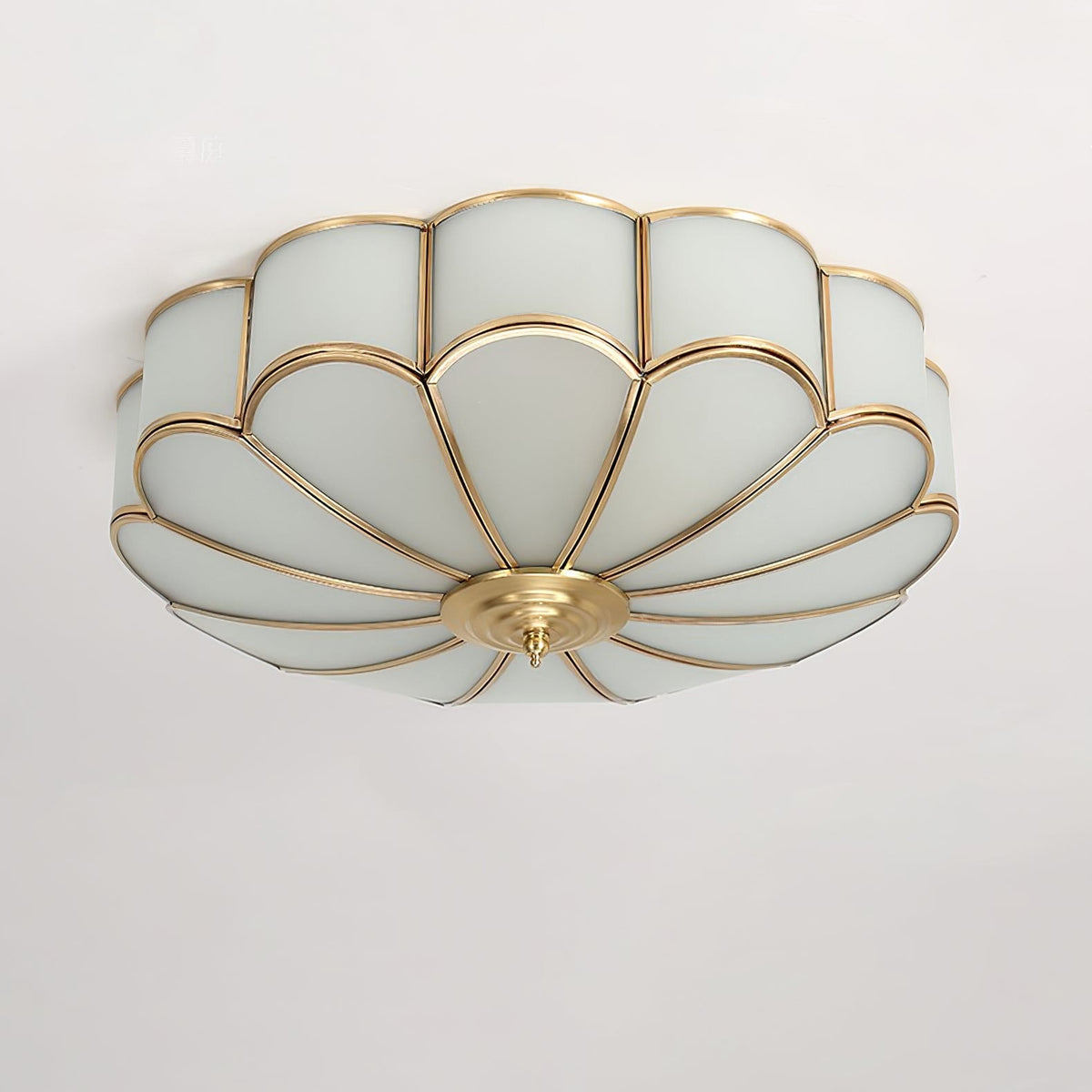 Scalloped Glass Flush Mount Ceiling Light with Brass Petal Frame for Bedroom