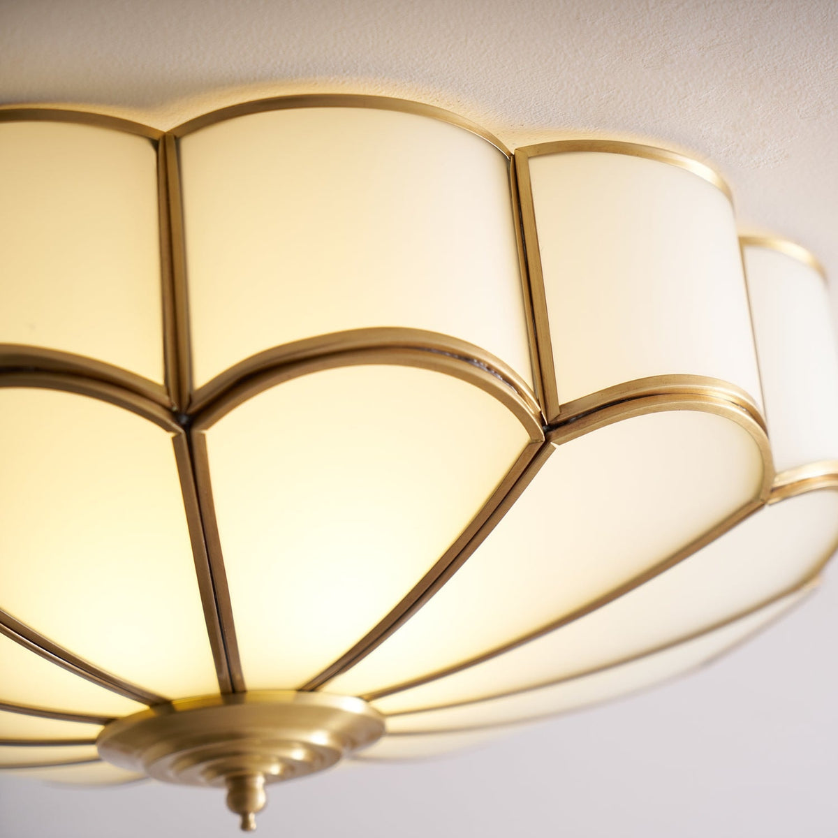 Scalloped Glass Flush Mount Ceiling Light with Brass Petal Frame for Bedroom