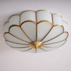 Scalloped Glass Flush Mount Ceiling Light with Brass Petal Frame for Bedroom