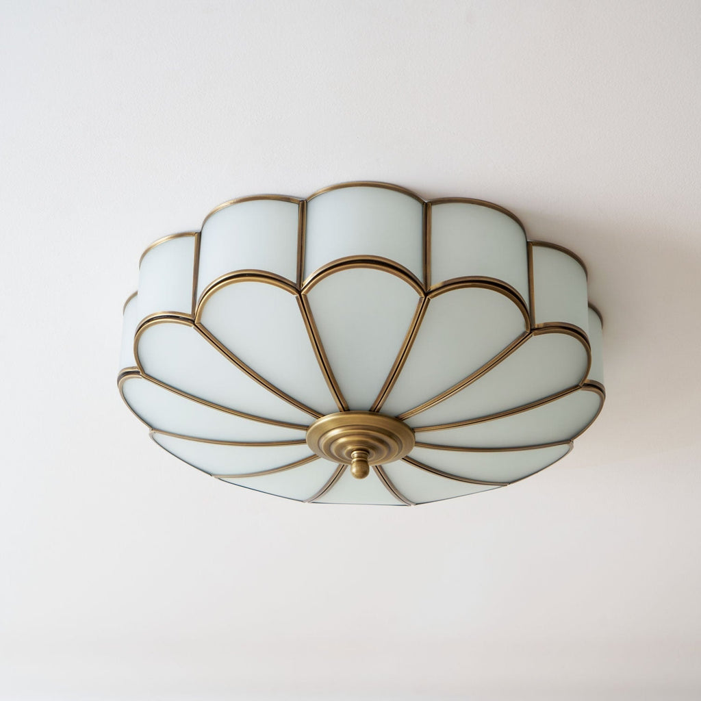Scalloped Glass Flush Mount Ceiling Light with Brass Petal Frame for Bedroom
