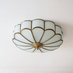 Scalloped Glass Flush Mount Ceiling Light with Brass Petal Frame for Bedroom