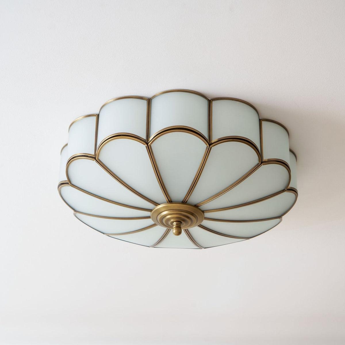 Scalloped Glass Flush Mount Ceiling Light with Brass Petal Frame for Bedroom