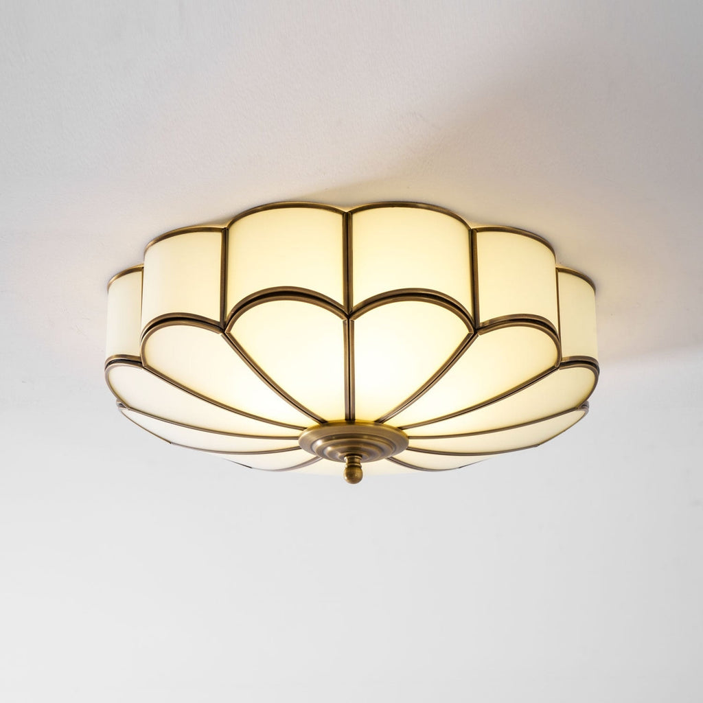 Scalloped Glass Flush Mount Ceiling Light with Brass Petal Frame for Bedroom