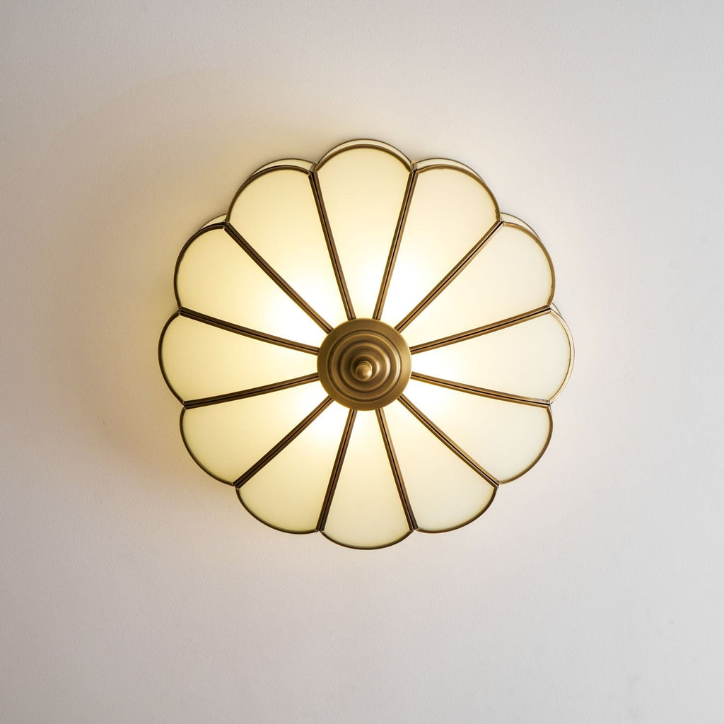 Scalloped Glass Flush Mount Ceiling Light with Brass Petal Frame for Bedroom