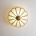 Scalloped Glass Flush Mount Ceiling Light with Brass Petal Frame for Bedroom