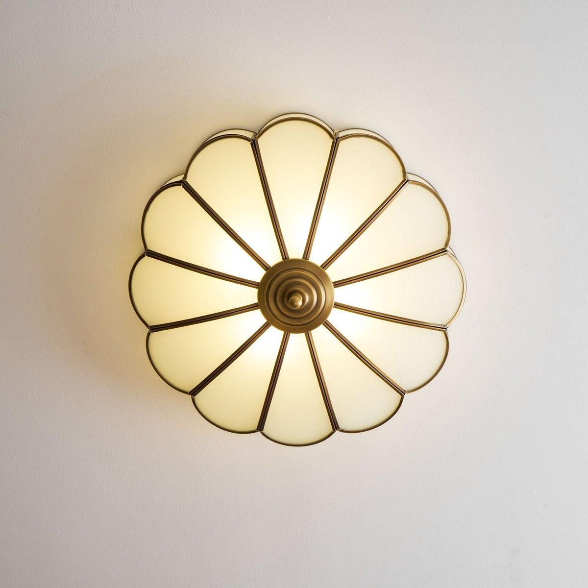 Scalloped Glass Flush Mount Ceiling Light with Brass Petal Frame for Bedroom