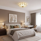 Scalloped Glass Flush Mount Ceiling Light with Brass Petal Frame for Bedroom