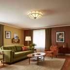 Scalloped Glass Flush Mount Ceiling Light with Brass Petal Frame for Bedroom