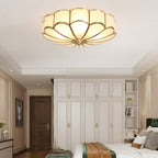 Scalloped Glass Flush Mount Ceiling Light with Brass Petal Frame for Bedroom