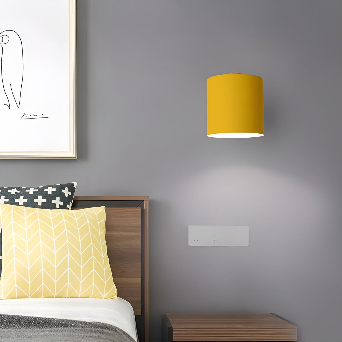 Scandinavian Adjustable Wall Sconce with Wooden Arm and Pastel Metal Shade