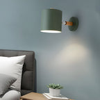 Scandinavian Adjustable Wall Sconce with Wooden Arm and Pastel Metal Shade