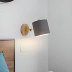Scandinavian Adjustable Wall Sconce with Wooden Arm and Pastel Metal Shade
