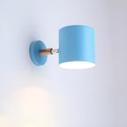 Scandinavian Adjustable Wall Sconce with Wooden Arm and Pastel Metal Shade