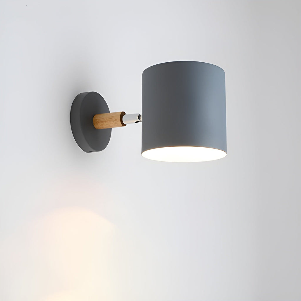 Scandinavian Adjustable Wall Sconce with Wooden Arm and Pastel Metal Shade