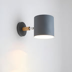 Scandinavian Adjustable Wall Sconce with Wooden Arm and Pastel Metal Shade